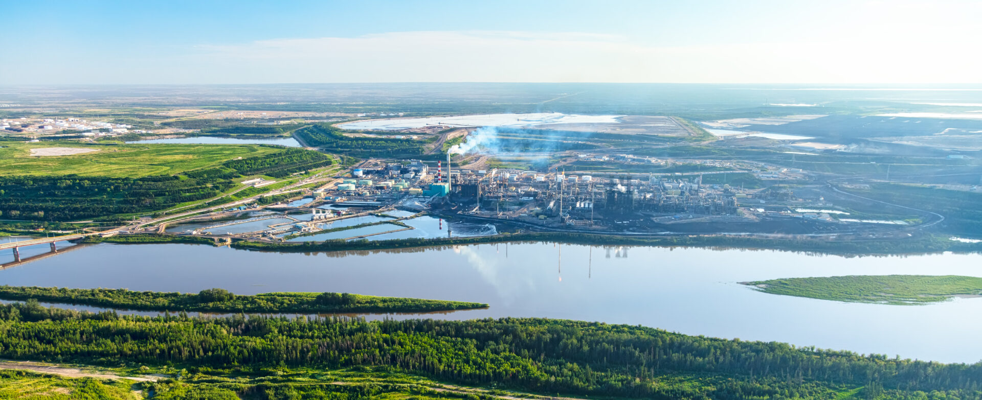 A view of the river and industrial area from above.